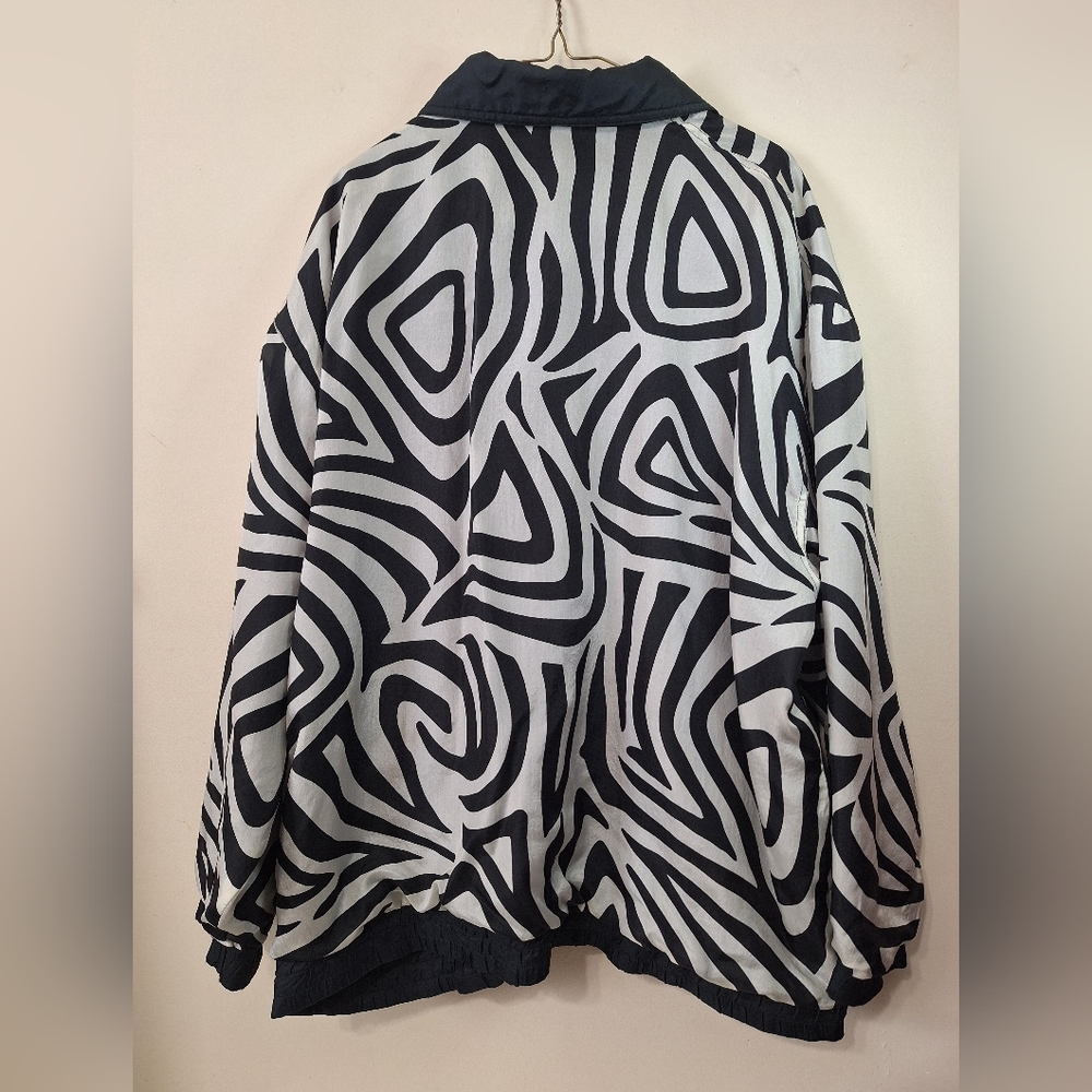 Vintage ​Anney California Black White Zebra Print Silk Bomber Jacket 1X - Picture 7 of 8